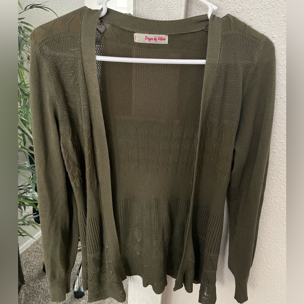 Design by Olivia Women's Long Sleeve Crochet Knit Draped Open Sweater Cardigan